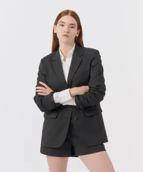 Pinstripe Twill Boyfriend Blazer - Black