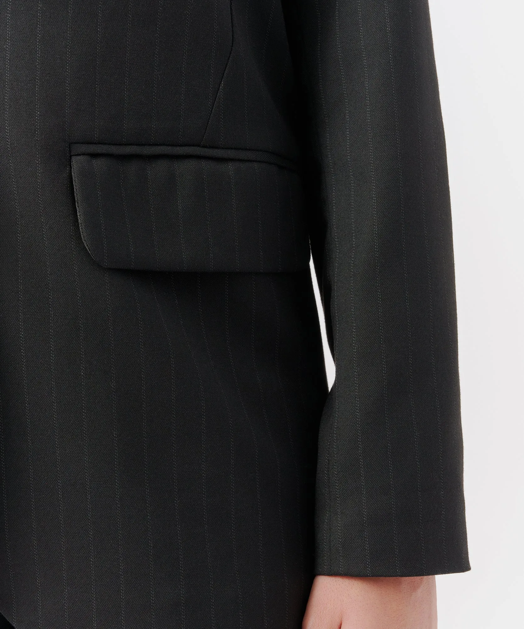 Pinstripe Twill Boyfriend Blazer - Black