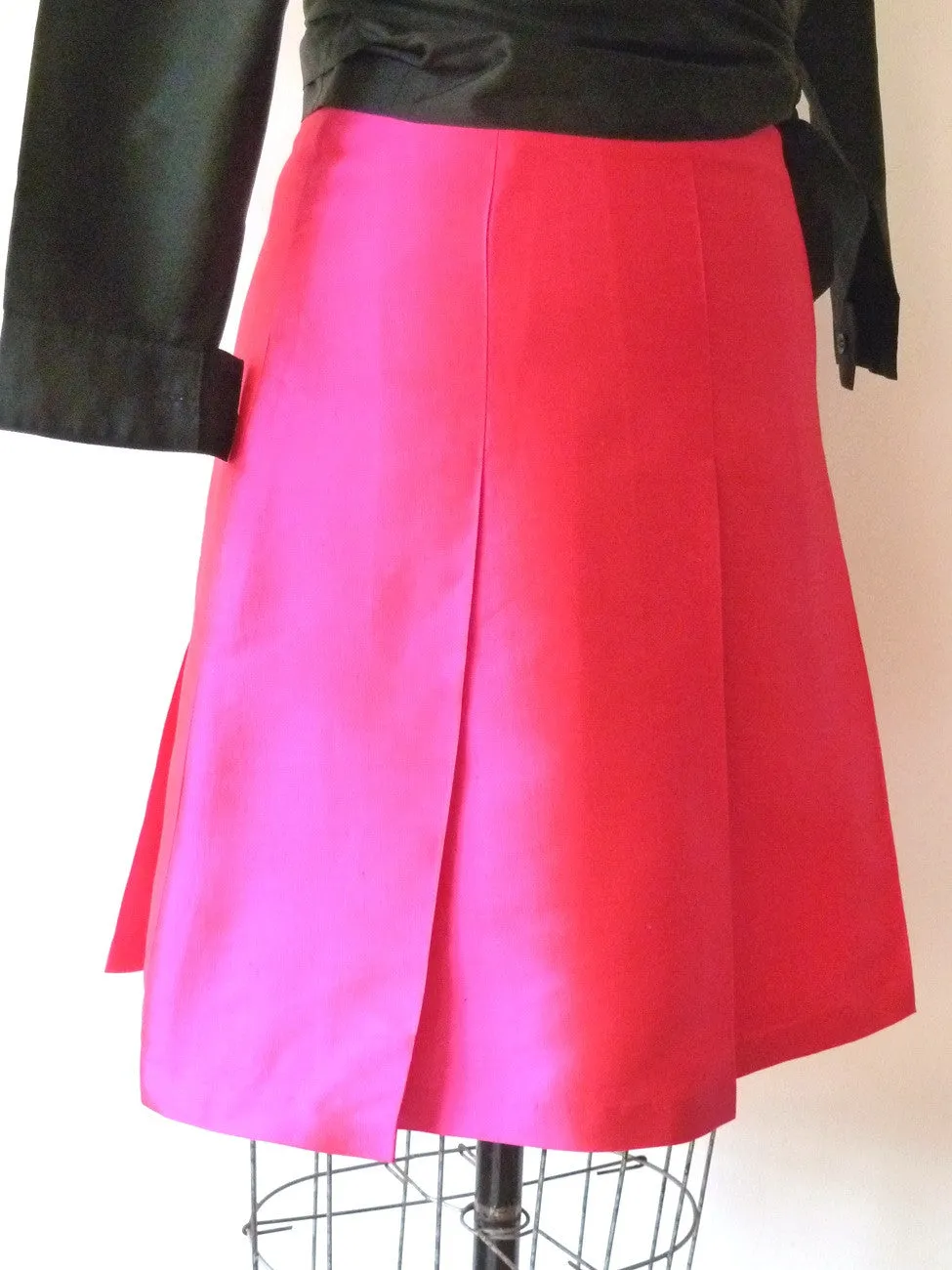 Pleated Cocktail Skirt Thai Silk Fuchsia