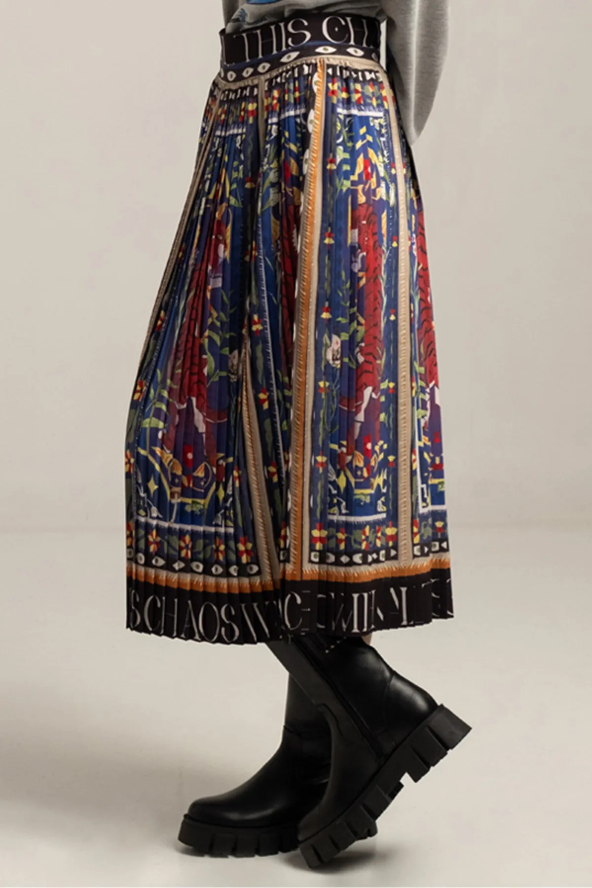 PLEATED MIDI SKIRT "MURAL" MULTICOLOR