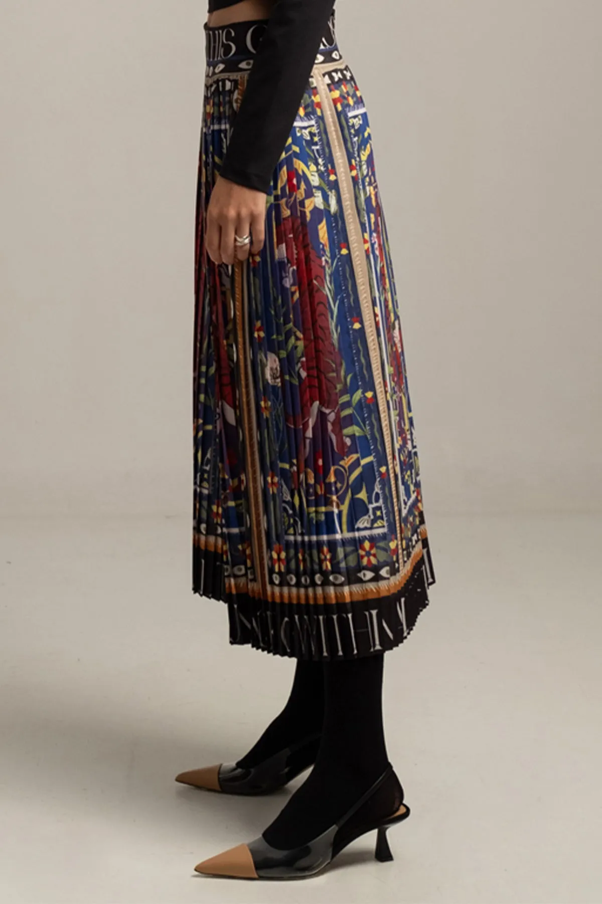 PLEATED MIDI SKIRT "MURAL" MULTICOLOR