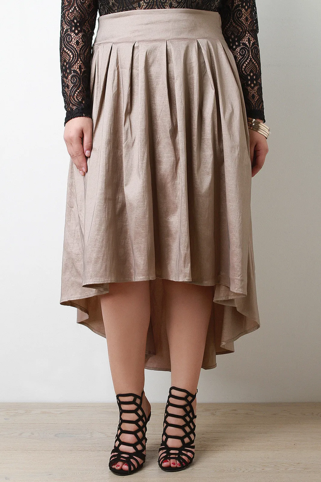 Pleated Taffeta High-Low Skirt