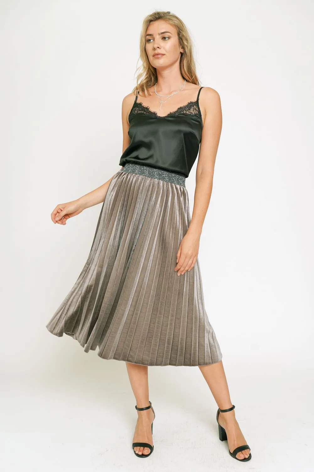 Pleated Velvet Skirt