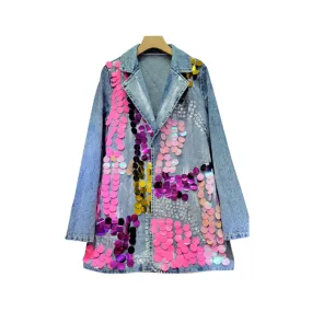 Pre Order:  Sequin Embroidered Denim Jacket