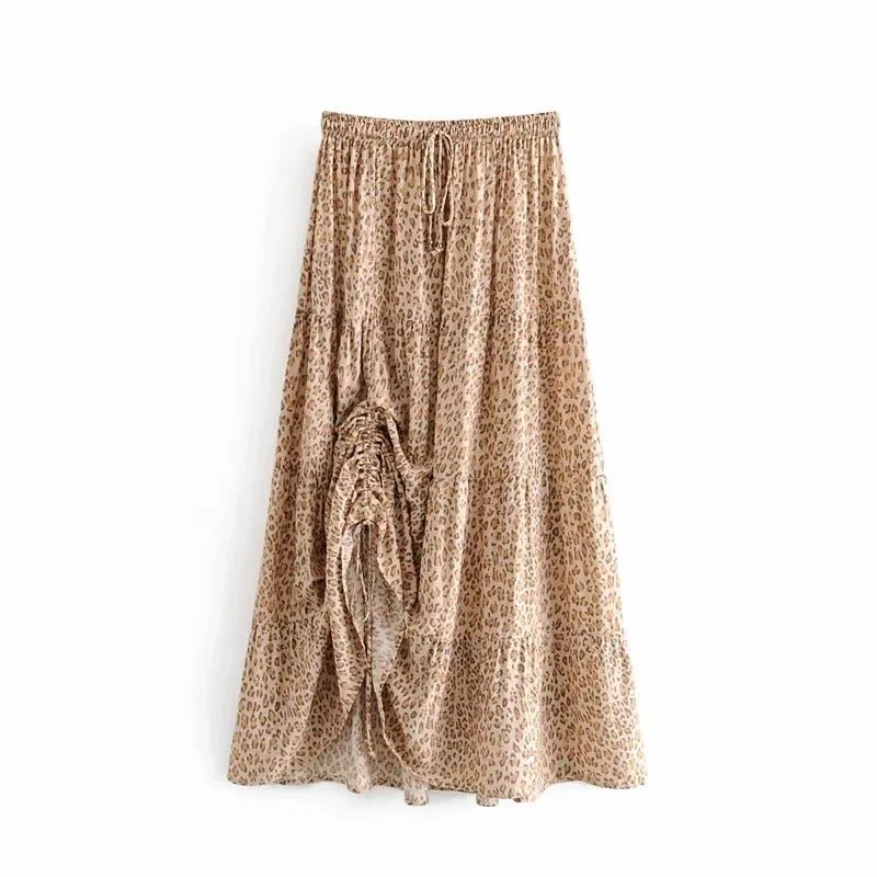 Printed pleated long skirt