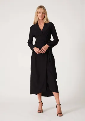 RAYON BLACK WRAP DRESS