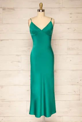 Rontie Green | Midi V-Neck Slip Dress