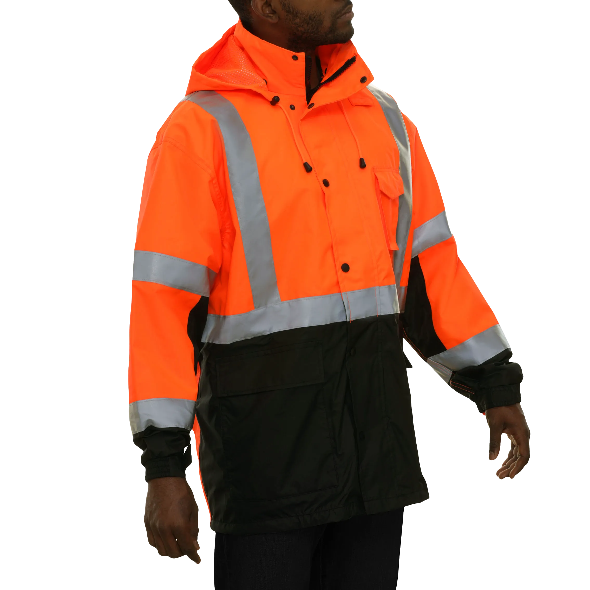 Safety Jacket Hi Vis Parka Breathable Waterproof Hooded 2-Tone Orange