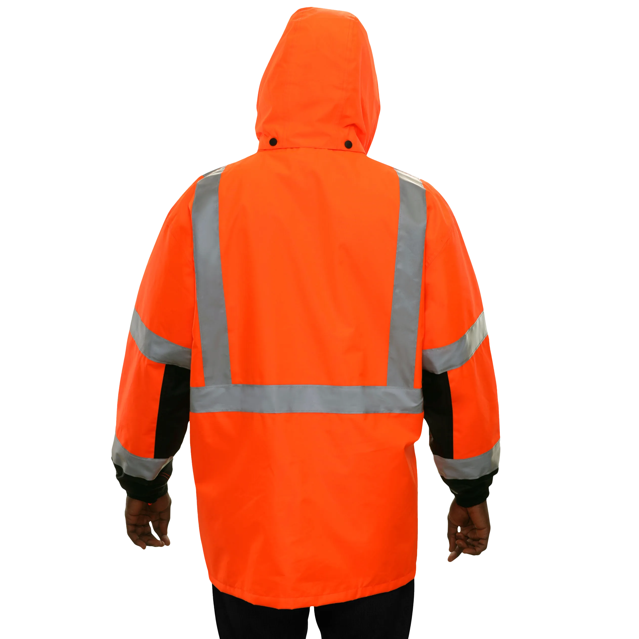 Safety Jacket Hi Vis Parka Breathable Waterproof Hooded 2-Tone Orange