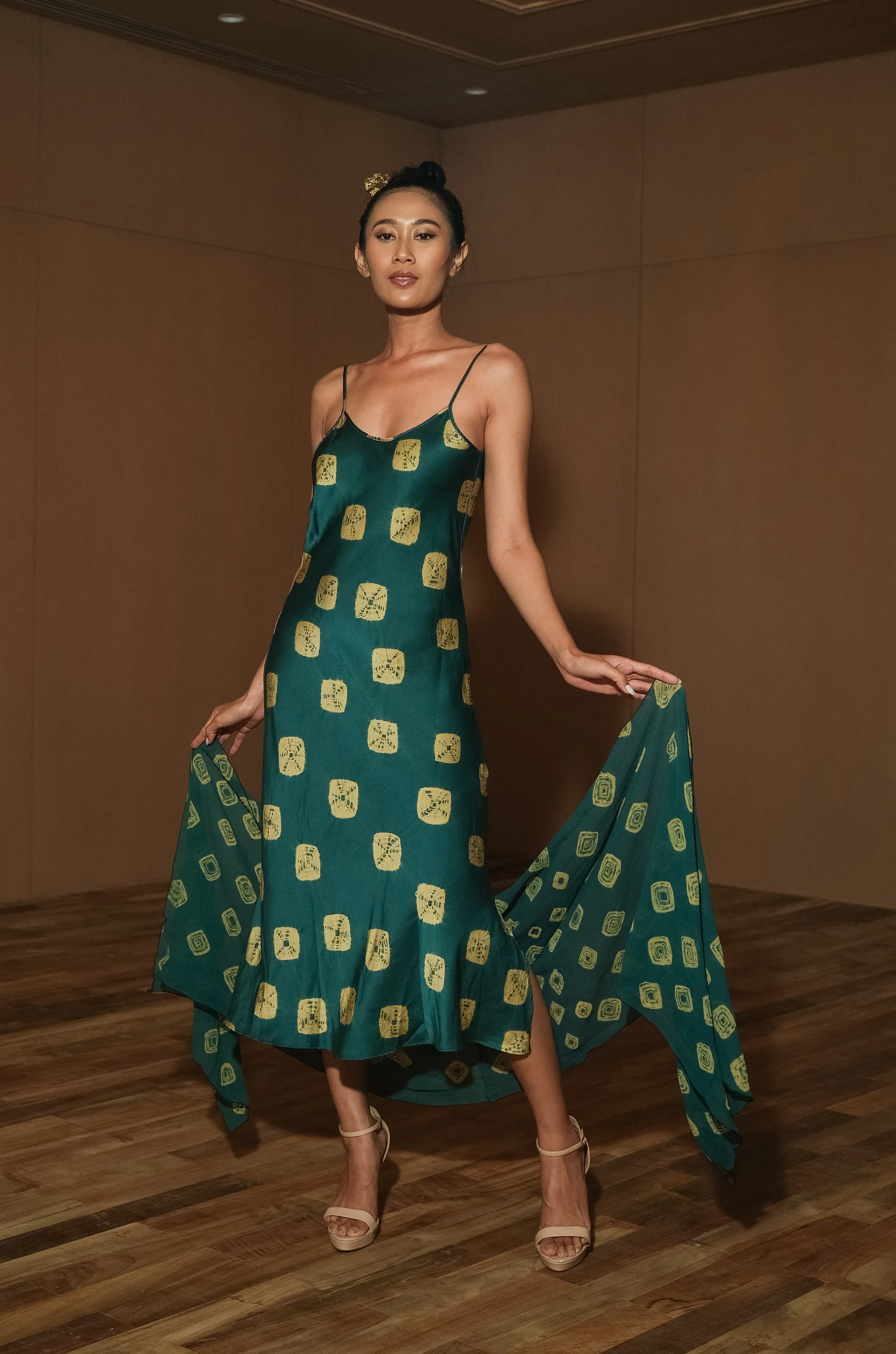 Scarlette Silk Dress - Emerald Shibori