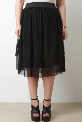 Semi-Sheer Flower Print Design Skirt