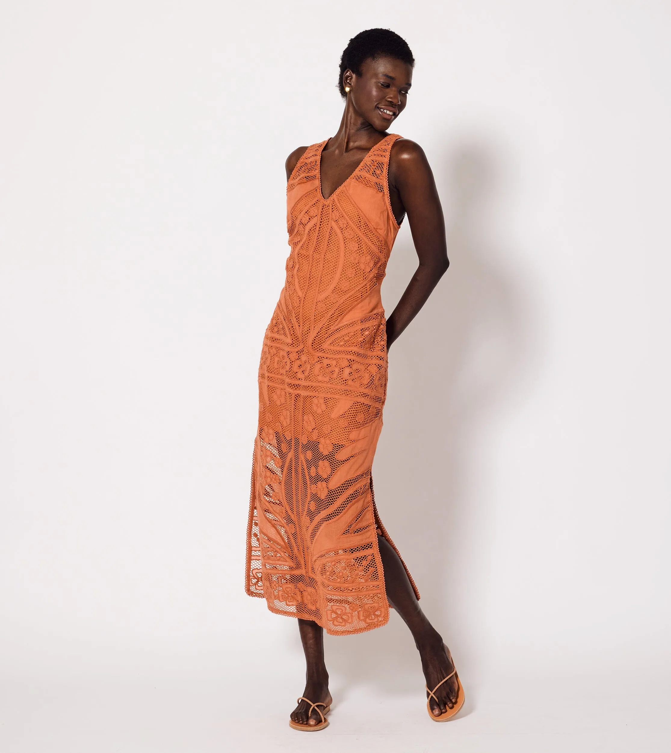 Shelby Crochet Midi Dress | Apricot Brandy