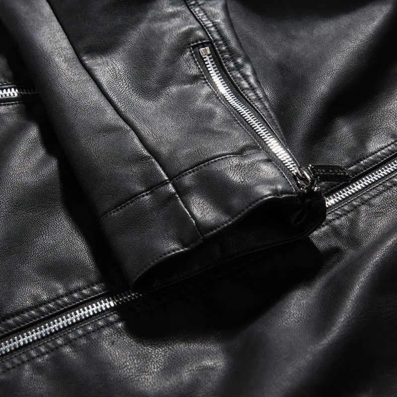 Shoulder Stitched Biker Style Men PU Leather Jacket