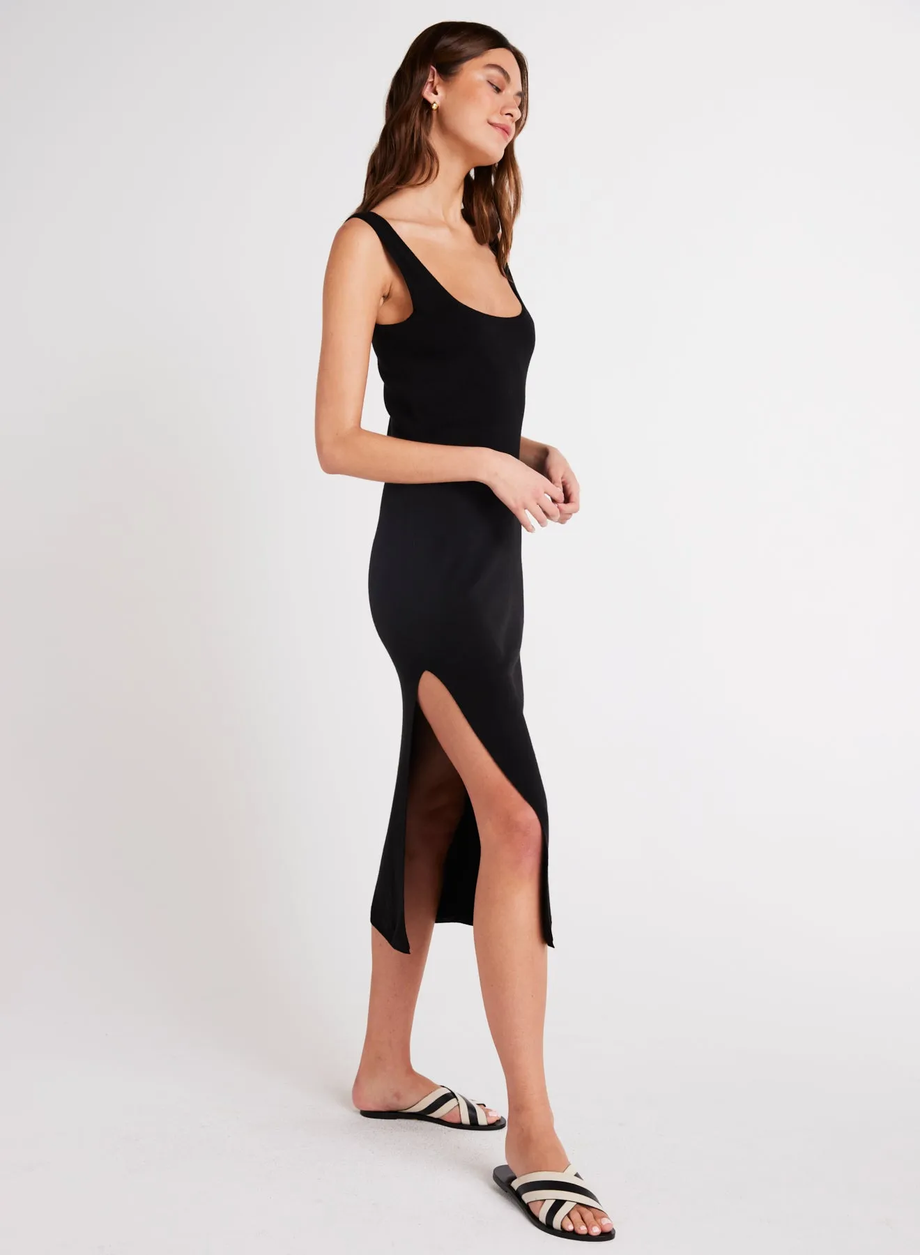 Sleeveless Midi Linen Jersey Dress - Black