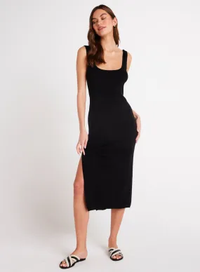 Sleeveless Midi Linen Jersey Dress - Black