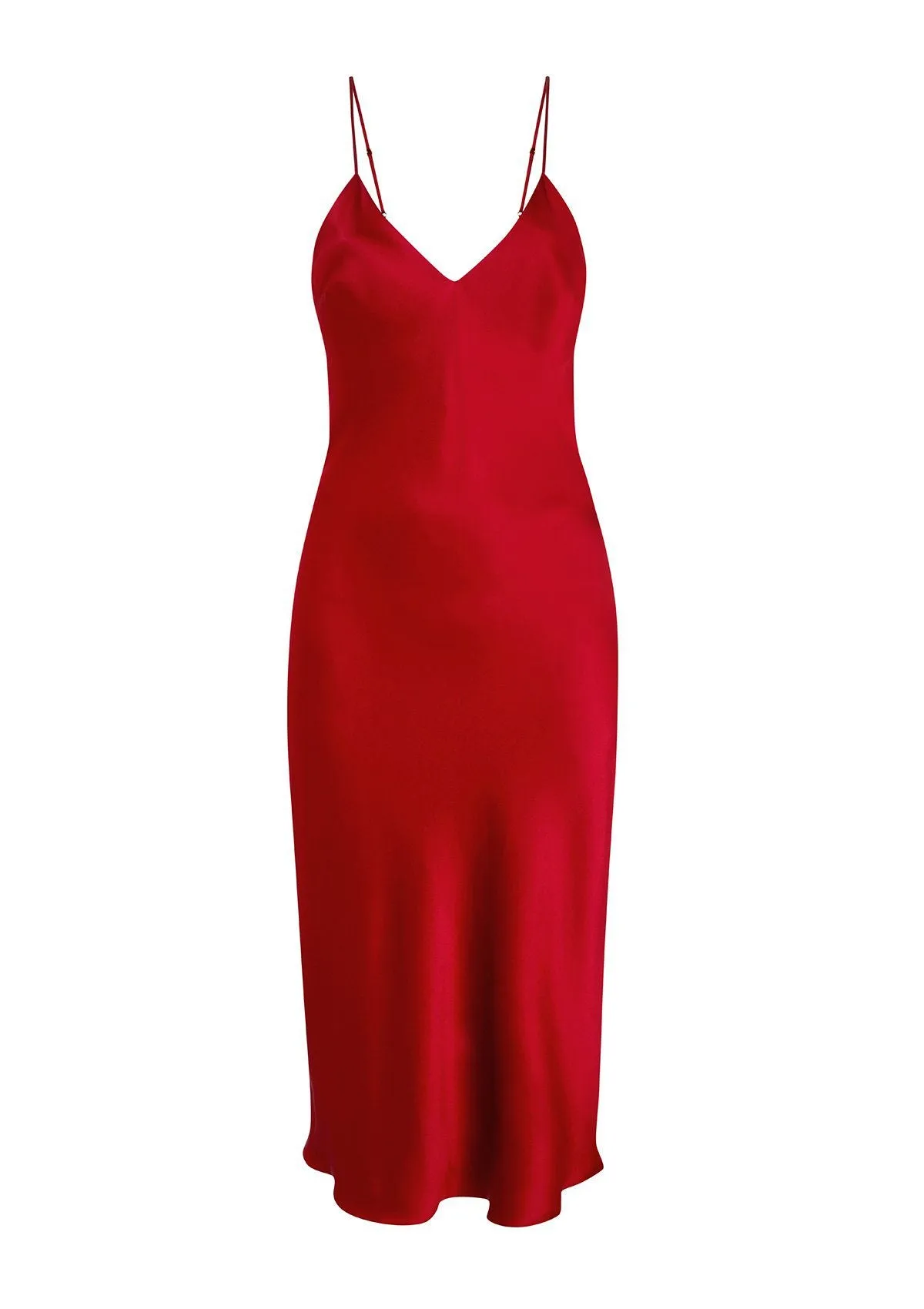 Sophia Midi Silk Slip Dress in Ruby Red