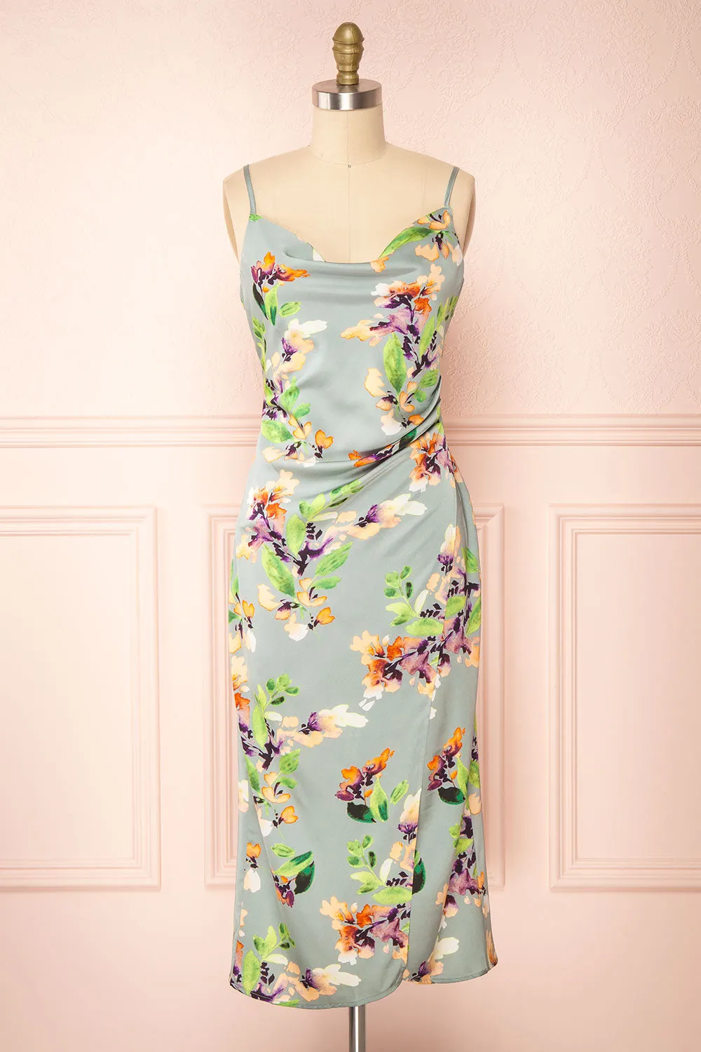 Soukeye | Cowl Neck Floral Midi Dress