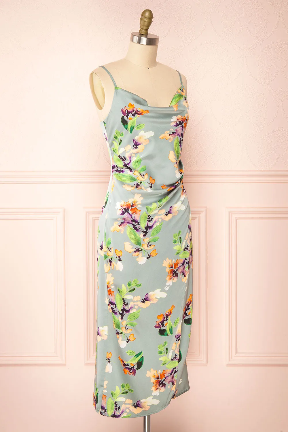 Soukeye | Cowl Neck Floral Midi Dress