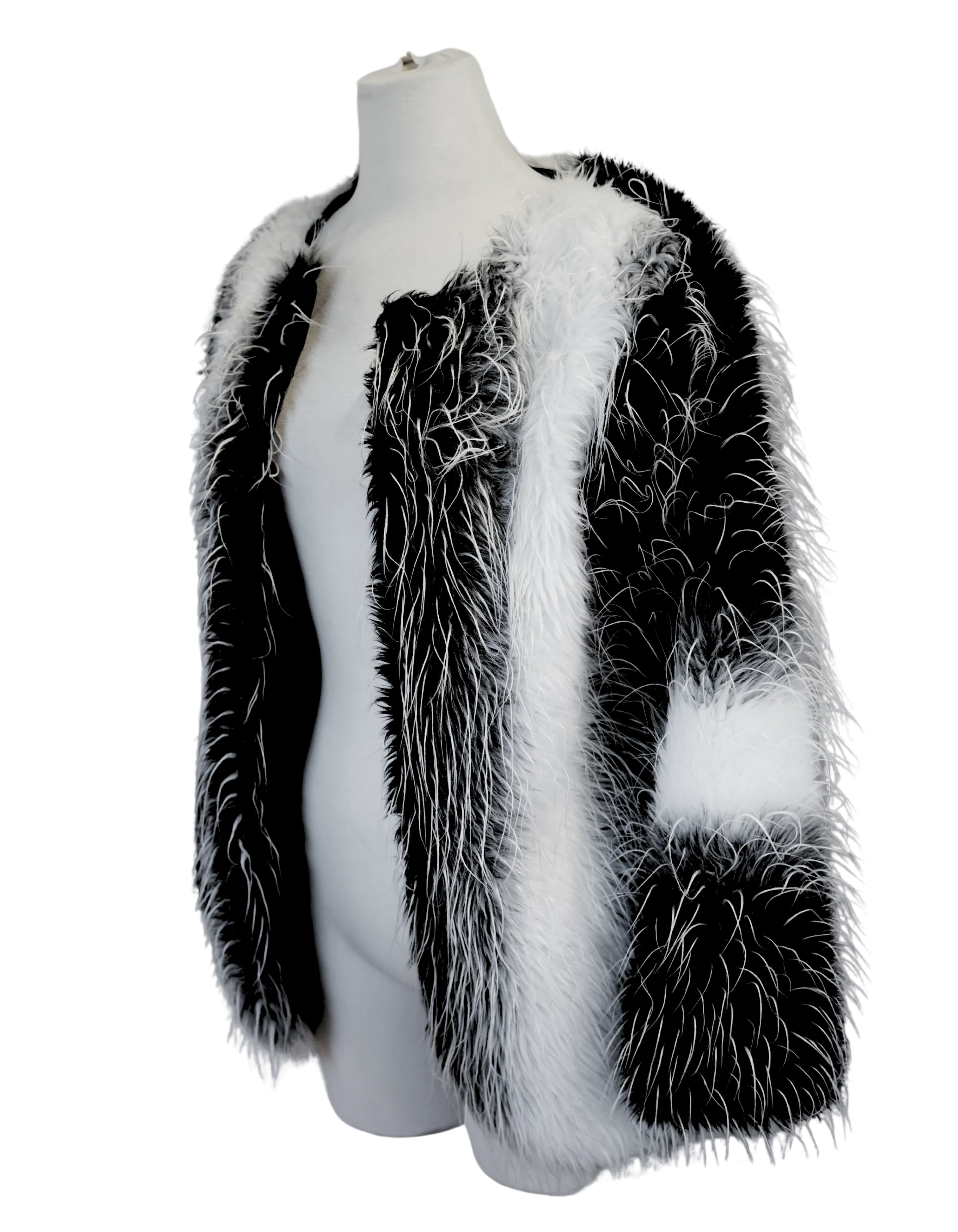 Striking Black and White Faux Fur Coat