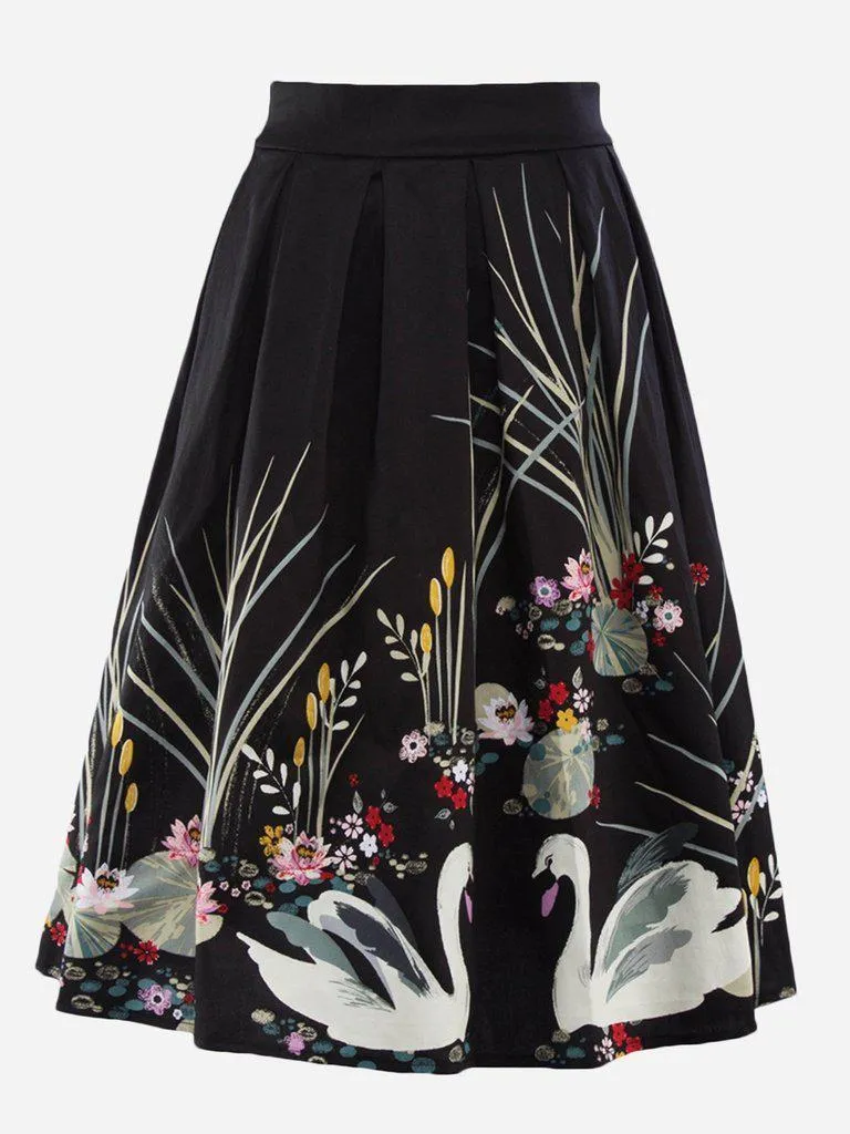 Swan Print Circle Skirt