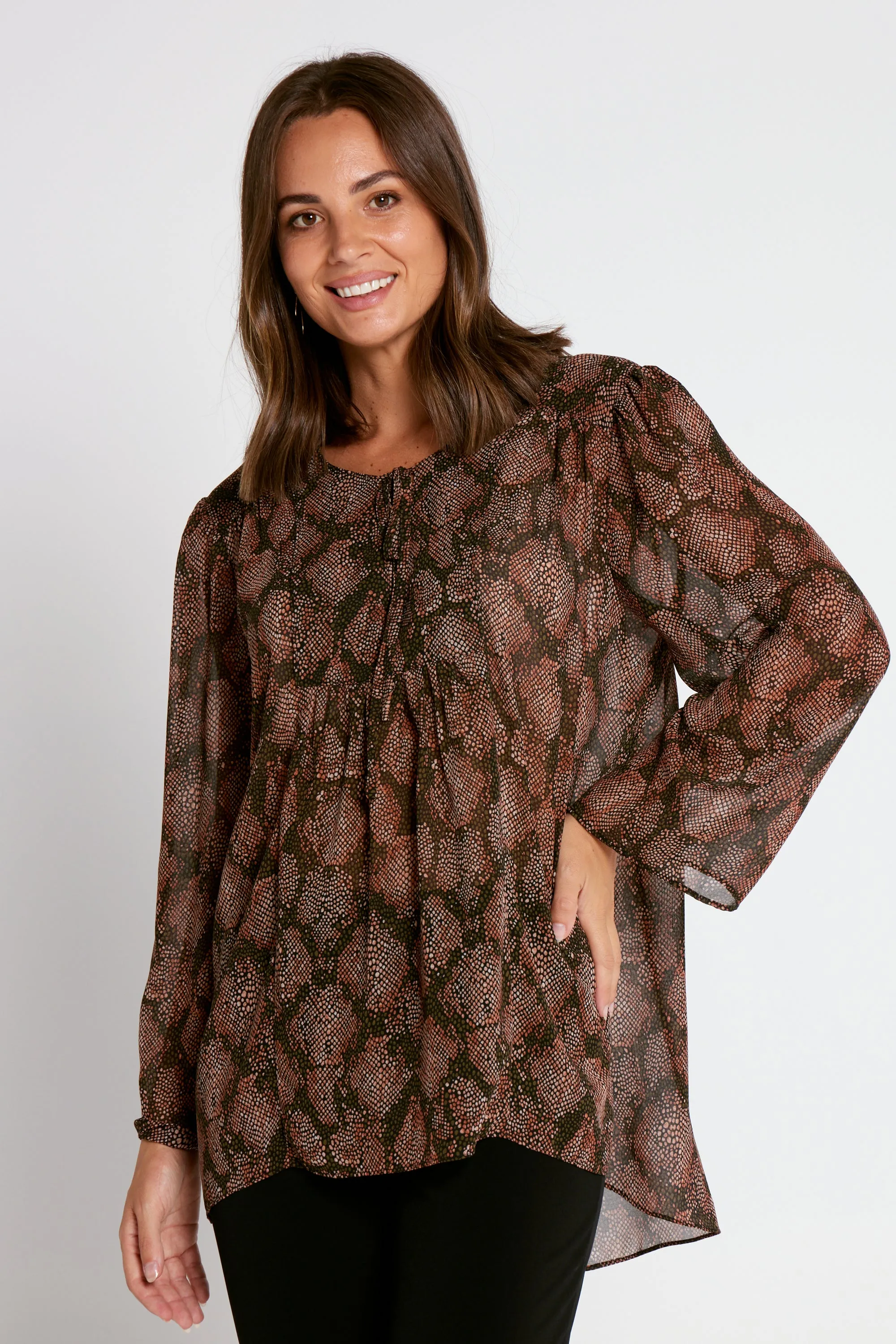 Tamblyn Chiffon Shirt - Mocha Snake