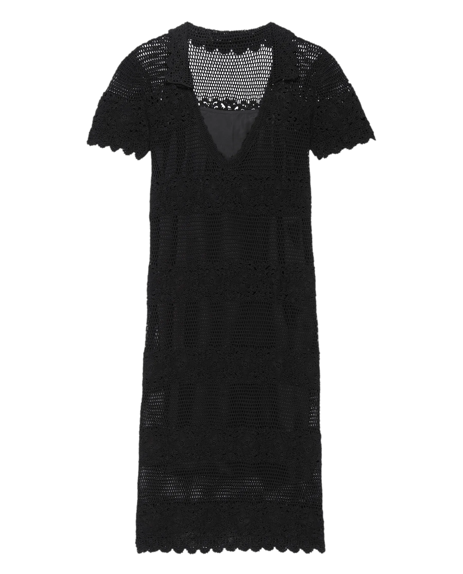 The Crochet Polo Dress. -- Black