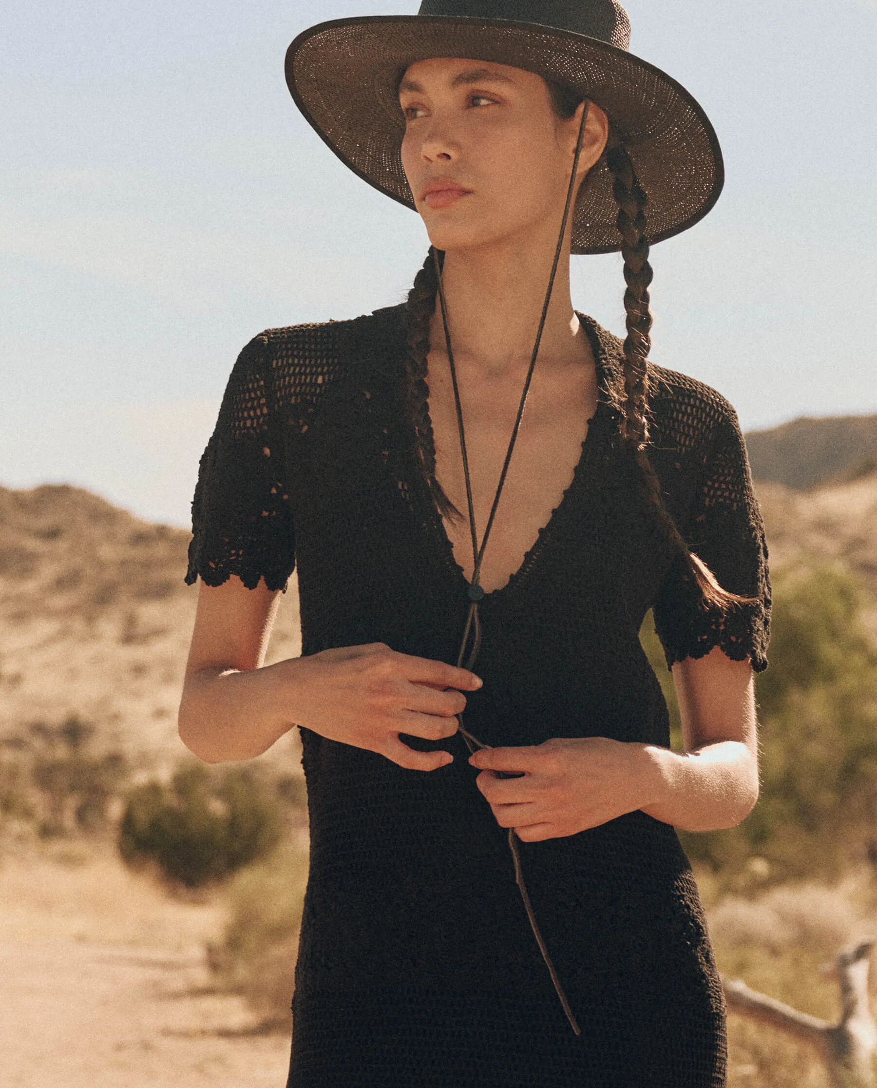 The Crochet Polo Dress. -- Black