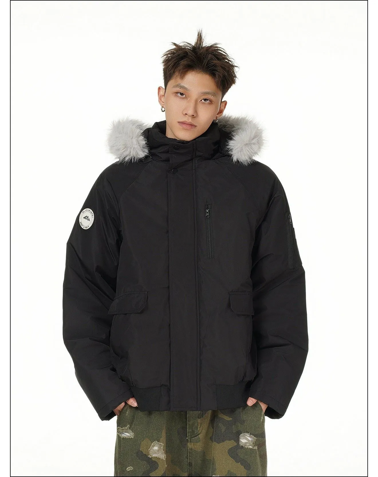 Thickened Fur Collar Parka Jacket