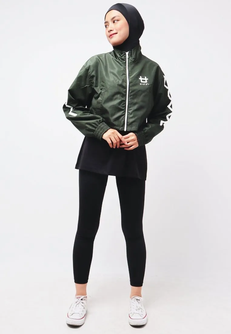 Third Day LO025 Jaket Sporty Parka Crop Wanita Parasit Zigzag Green Army Putih