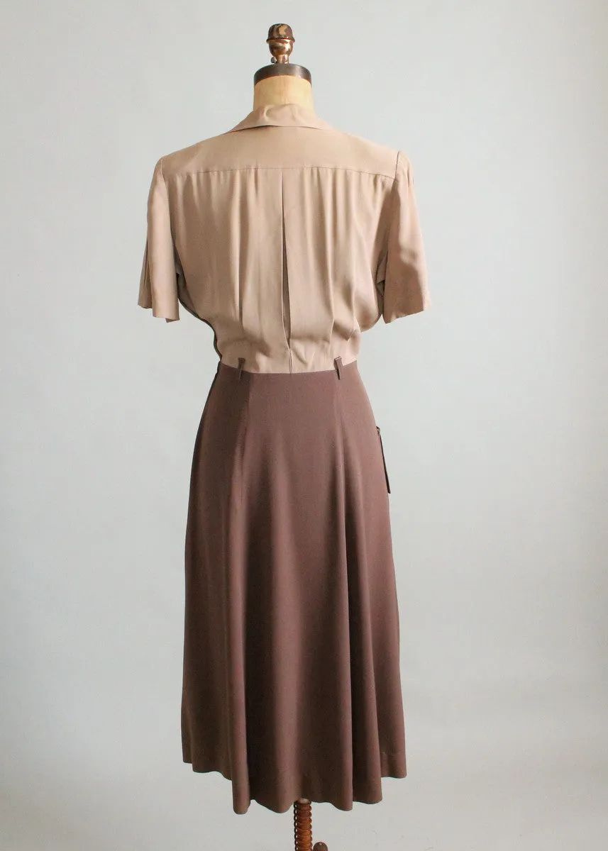 Vintage 1940s Two Toned Gabardine Day Dress