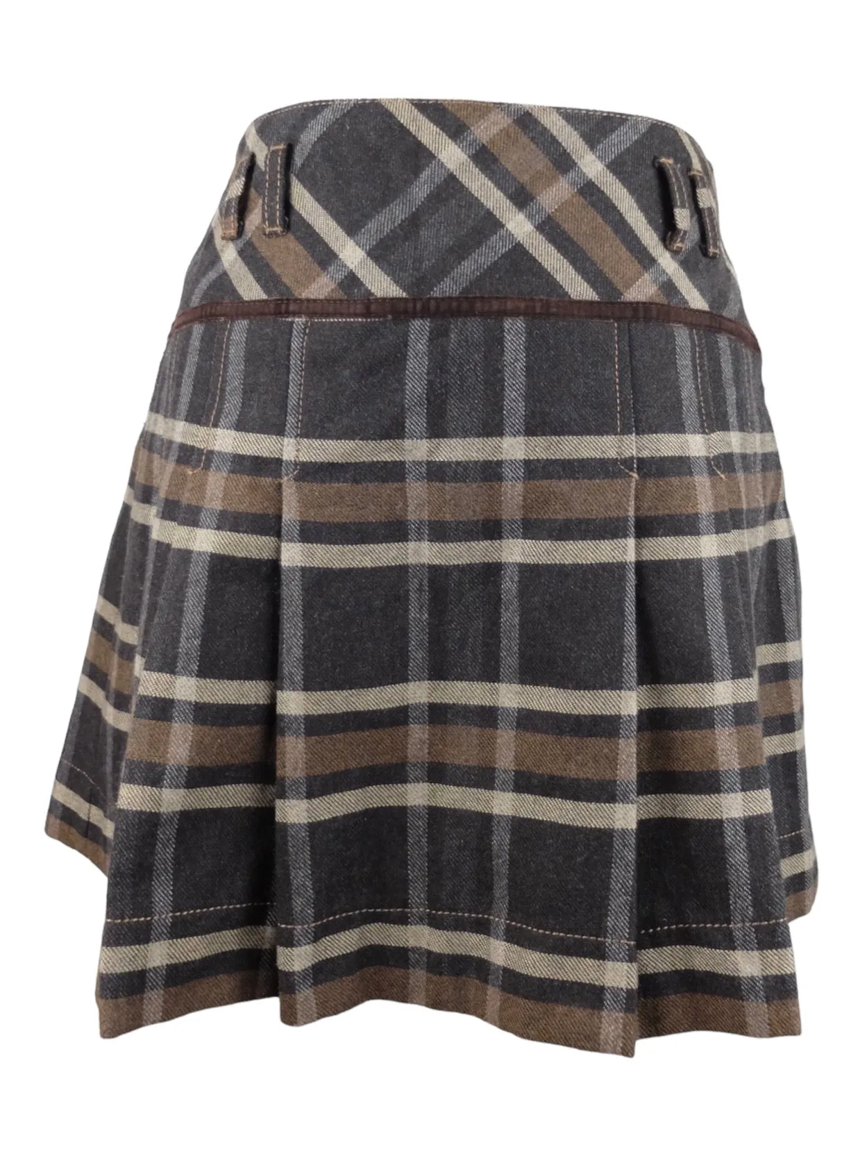 Vintage 2000s Y2K Preppy Academia Schoolgirl Style Wool Blend Plaid Check Print Pleated Mini Skirt | 30 Inch Waist