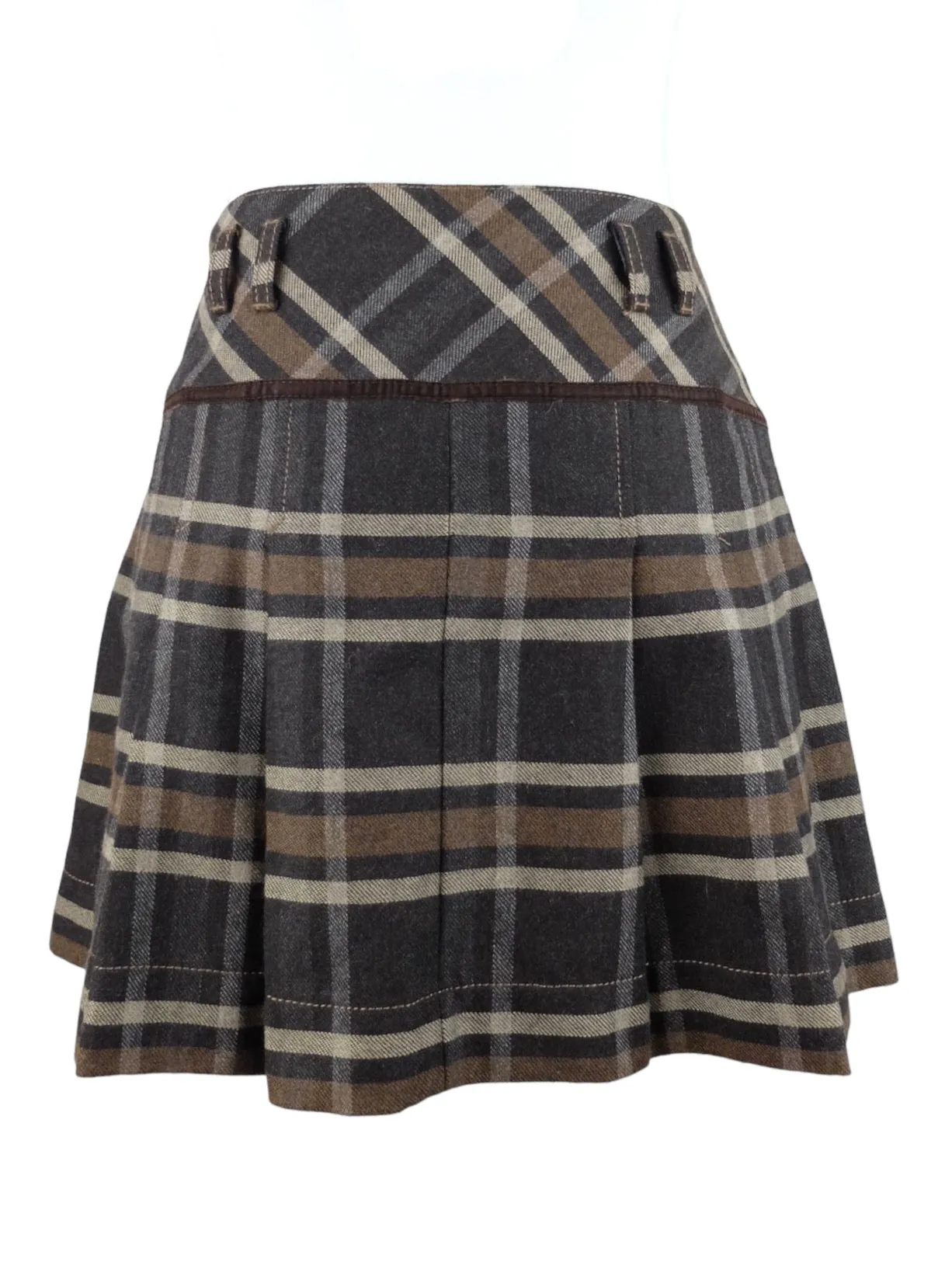 Vintage 2000s Y2K Preppy Academia Schoolgirl Style Wool Blend Plaid Check Print Pleated Mini Skirt | 30 Inch Waist