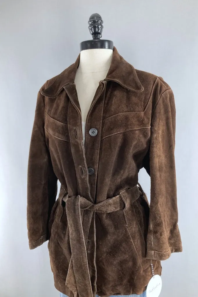 Vintage Brown Belted Suede Jacket