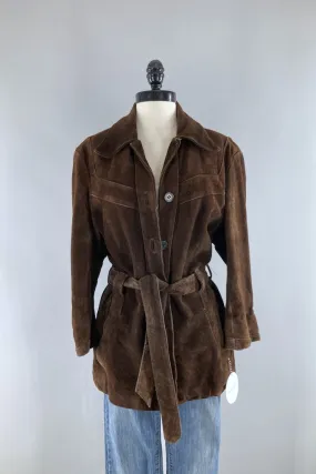 Vintage Brown Belted Suede Jacket