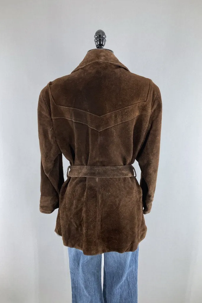 Vintage Brown Belted Suede Jacket