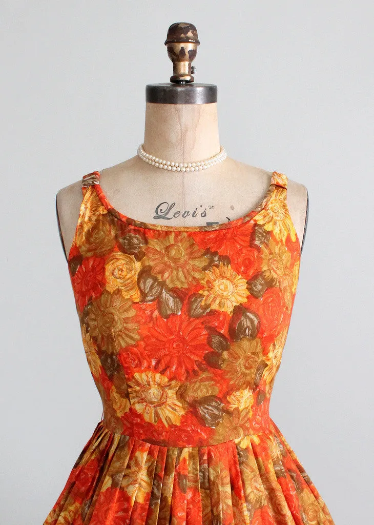 Vintage Early 1960s Autumn Flowers Sundress