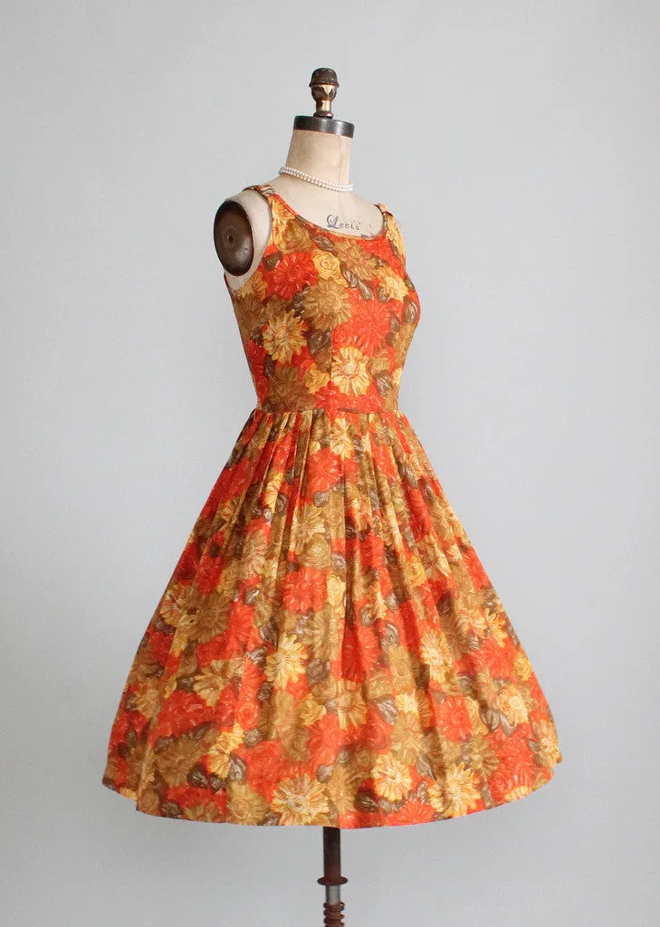 Vintage Early 1960s Autumn Flowers Sundress