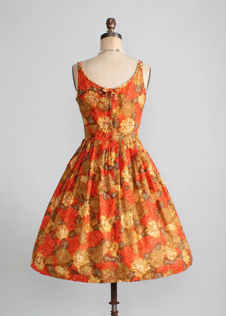 Vintage Early 1960s Autumn Flowers Sundress