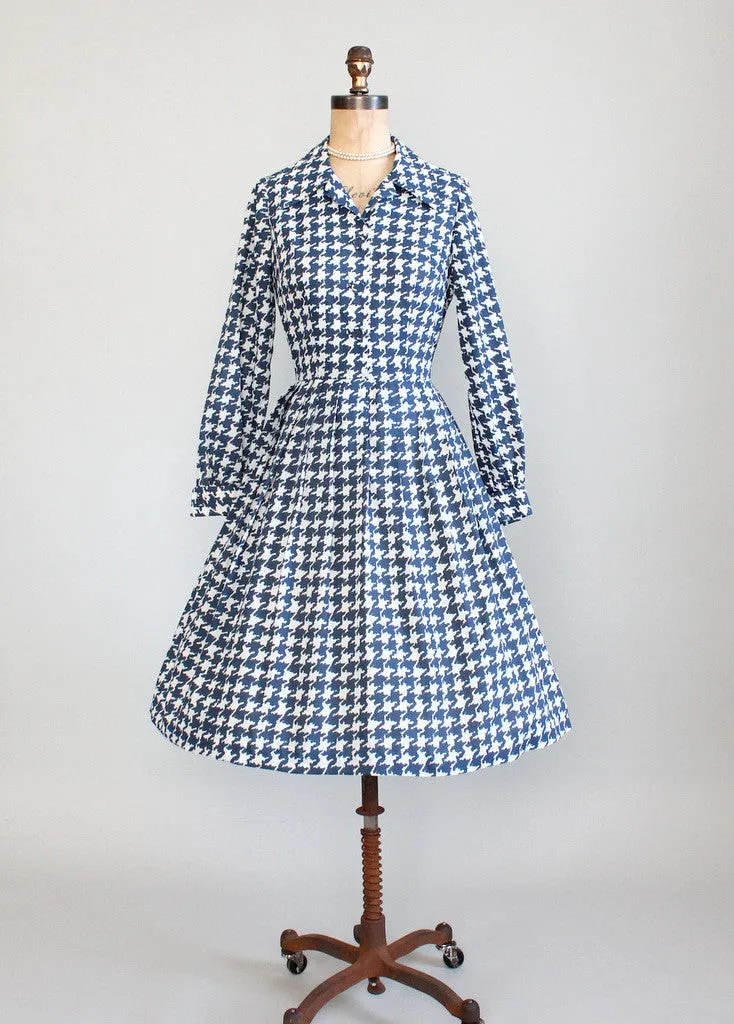 Vintage Early 1960s Houndstooth Shirtwaist Dress