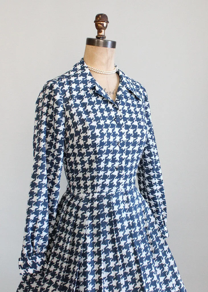 Vintage Early 1960s Houndstooth Shirtwaist Dress