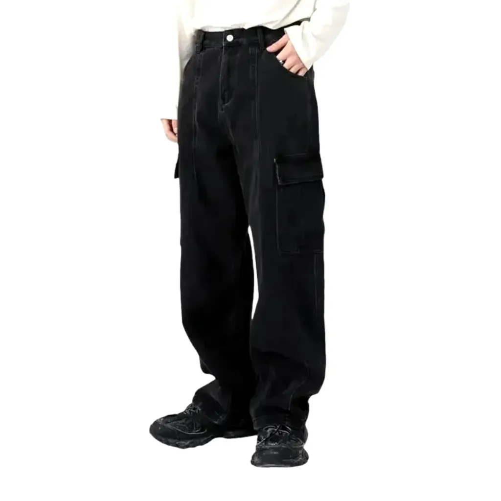 Washed out cargo pockets men's jeans