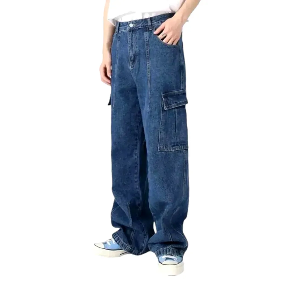 Washed out cargo pockets men's jeans