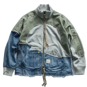 Washed Ripped Denim Patchwork Jacket