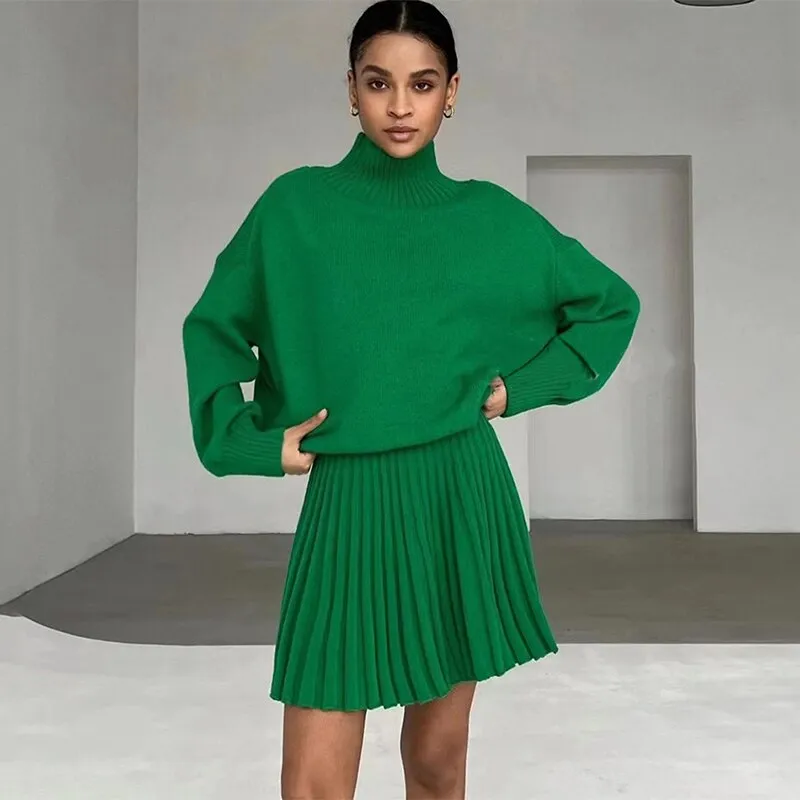 Wenkouban Autumn Knitted Skirts Sets Women Mini Pleated Skirt Long Sleeve Slim Crop Pullover Lady 2 Pieces Set 2022 Casual Female Suits