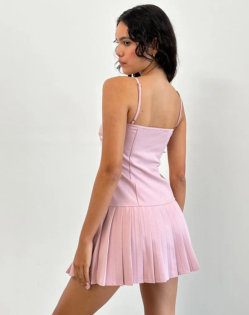 Wimala Dress in Dusky Pink with White Binding