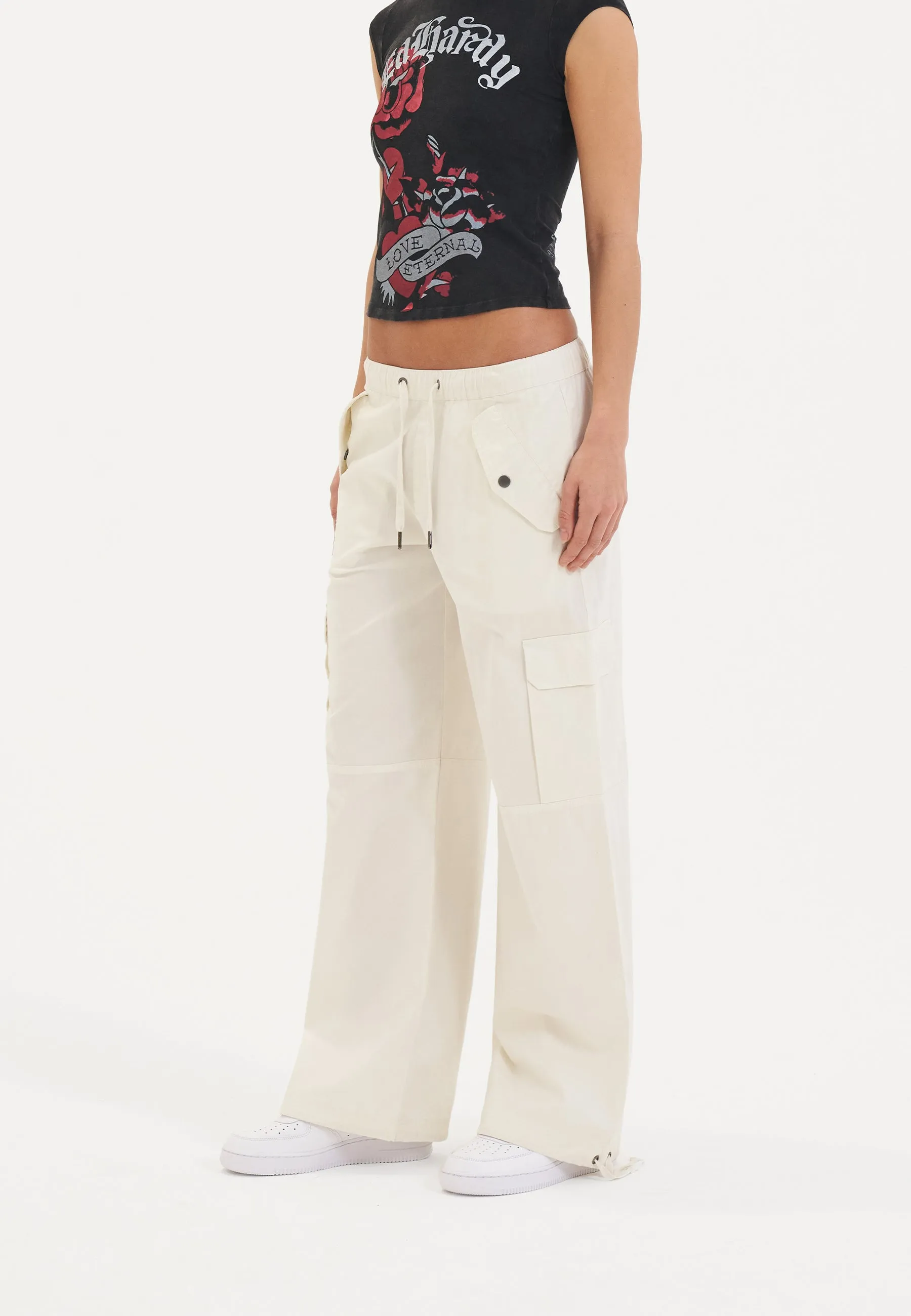 Womens Hollywood Swallow Cargo Pants Trousers - White