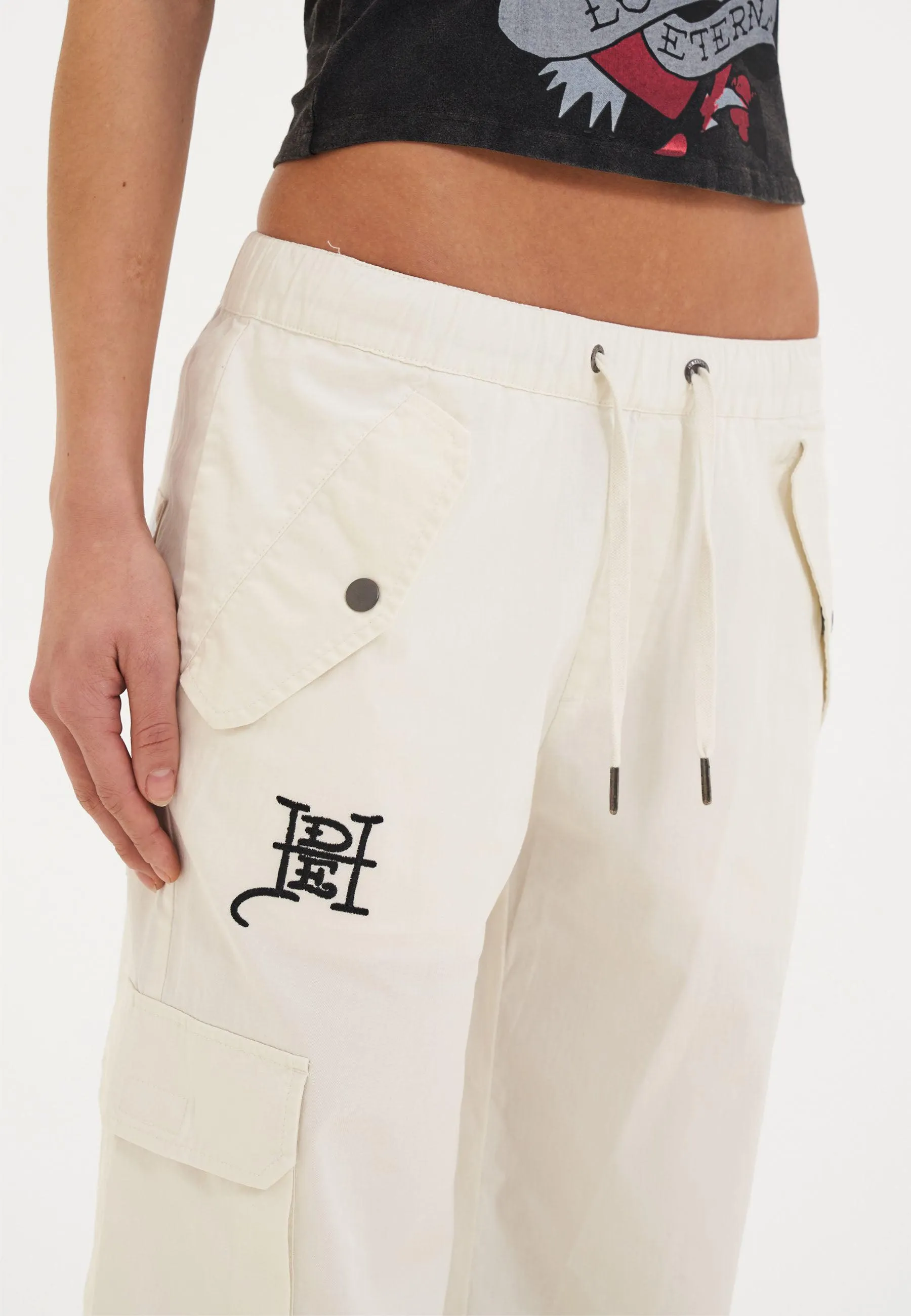 Womens Hollywood Swallow Cargo Pants Trousers - White