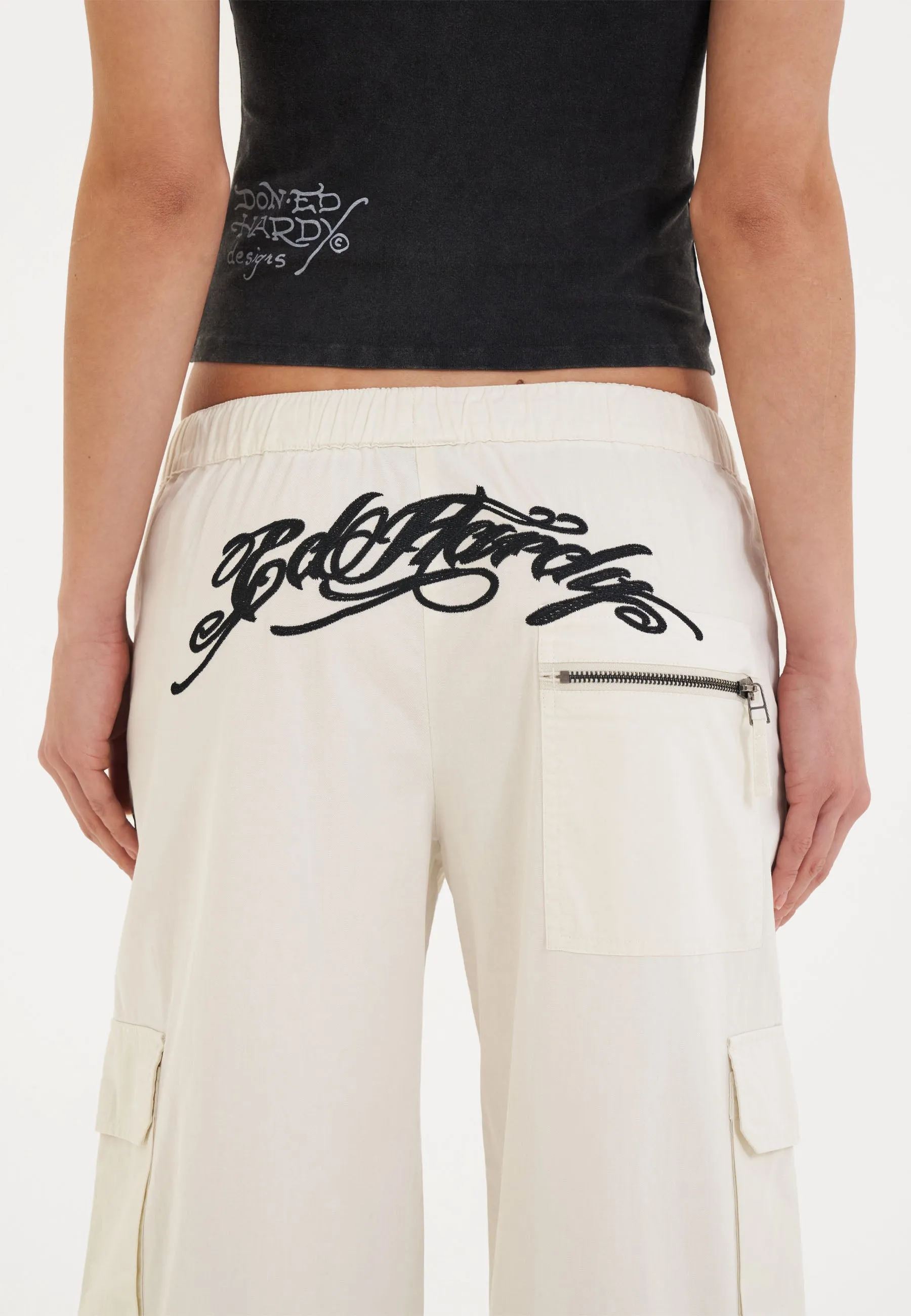 Womens Hollywood Swallow Cargo Pants Trousers - White